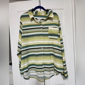 Denim&Co Green Striped Tunic Top